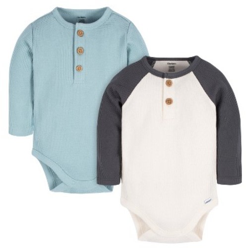 Gerber Baby Boys' Henley Long Sleeve Onesies® Bodysuits - 2-Pack, 6-9 Months