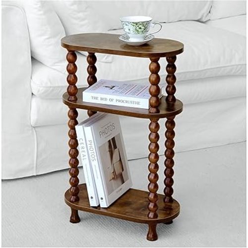 Narrow Small Side Table, 3-Tier Slim End Table, Wooden Bedside Table, Thickened Board Nightstand, Skinny Accent Table, Bedroom, Living Room（Walnut）