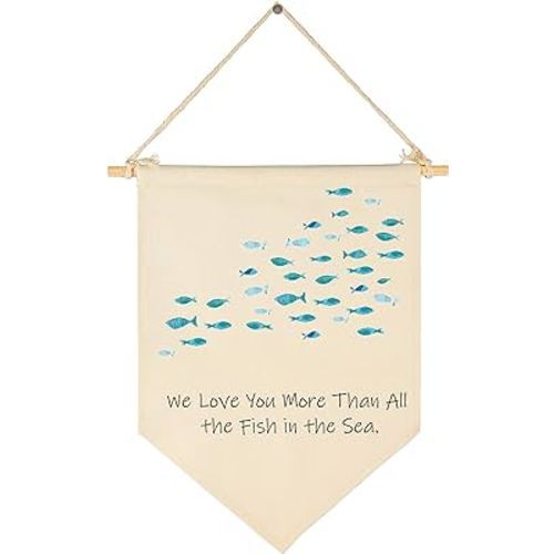 We Love You More Than All the Fish in the Sea- Flag Sign Gifts for Boys Girls Kids Baby Newborn -Banner Wall Art Gifts for Nursery Baby Room Playroom Bedroom Front Door-New Home Christmas Gift