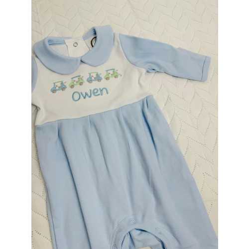 Monogrammed Baby Boy Golf Cart Footie: Embroidered Cotton Sleeper