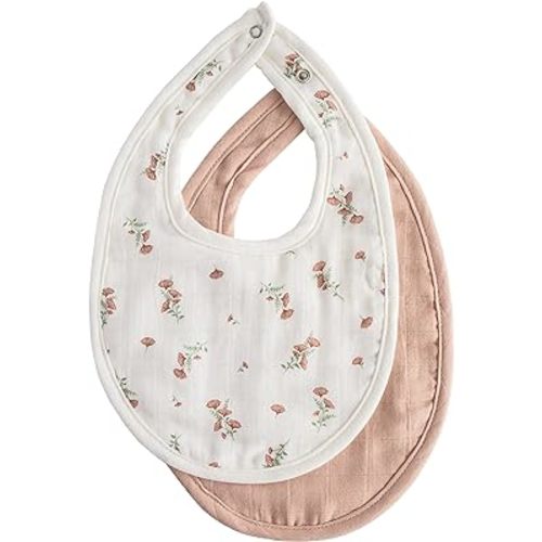 mushie Muslin Baby Bib | Soft Cotton for Drips, Drools & Feedings | Adjustable Fit | 2 Pack