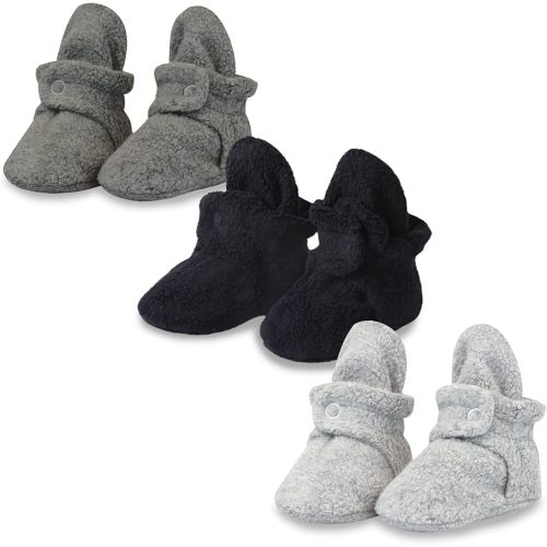 Zutano Unisex Baby Cozie Fleece Baby Booties, Baby Essentials, Pack of 3, Gray/Black/Heather Gray, 3 Months