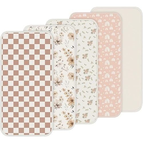 Hahafelt 5 Pcs 100% Cotton Waterproof Changing Pad Liners, 27.5 x 14 Inches Washable Changing Pad Liners Muslin Change Mat Checkerboard Change Pads Covers for Baby(Classic)