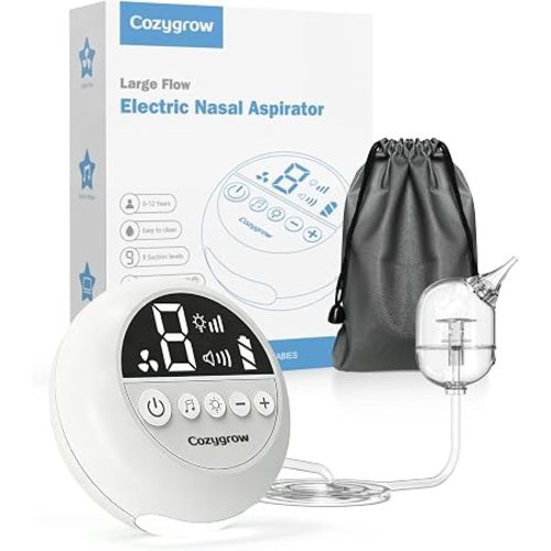 Electric Nasal Aspirator for Baby – Hospital-Grade Nose Suction, 9 Suction Levels, Baby Nose Sucker, Nasal Cleaner, Night Light & Music, Soft Silicone Tips, Travel Bag