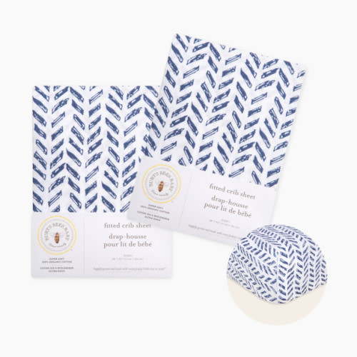 Burt's Bees Baby Organic Cotton Jersey Fitted Crib Sheet 2-Pack Bundle - Guide The Way Indigo, 2