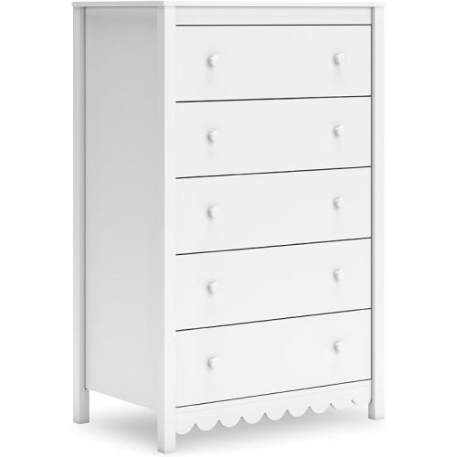 Signature Design by Ashley Hallityn Coastal 5 Drawer Chest with Safety Stop for Bedroom, White