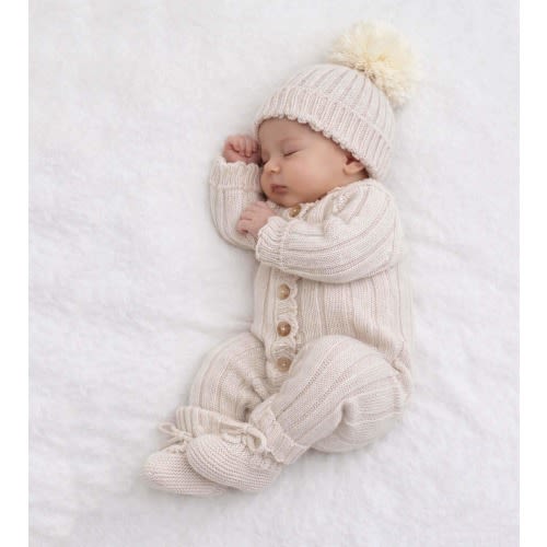 Baby Knit Jumper full buttoned newborn classic romper | MILA oatmilk