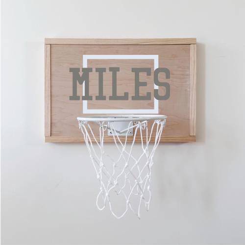 Personalized Mini Basketball Hoop: Natural Wood Backboard, White Rim