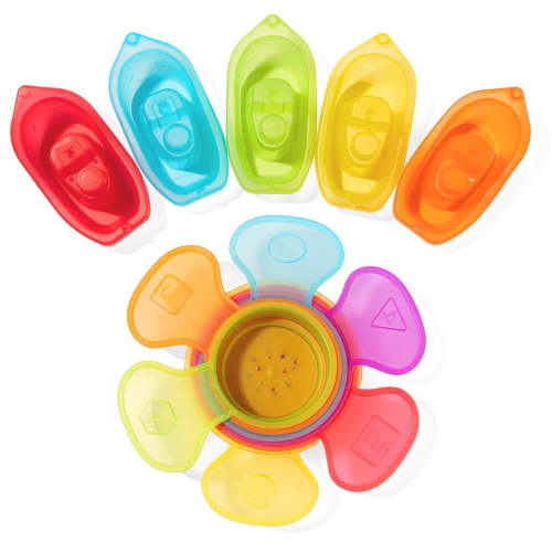 AMCHSURI 11PCS Mold-Free Baby Bath Toys for 1-3 Years & Infants - Stackable Boat Set with Spoons for Bathtub, Pool, Water Table - Educational Gift