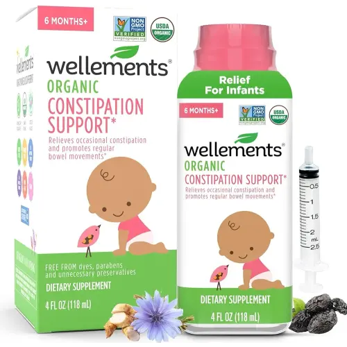 Wellements Organic Constipation Support | Safe and Gentle Organic Constipation Relief for Infants, Babies and Toddlers | No Harsh Laxatives | USDA Certified Organic | 4 Fl Oz. 6 Months +
