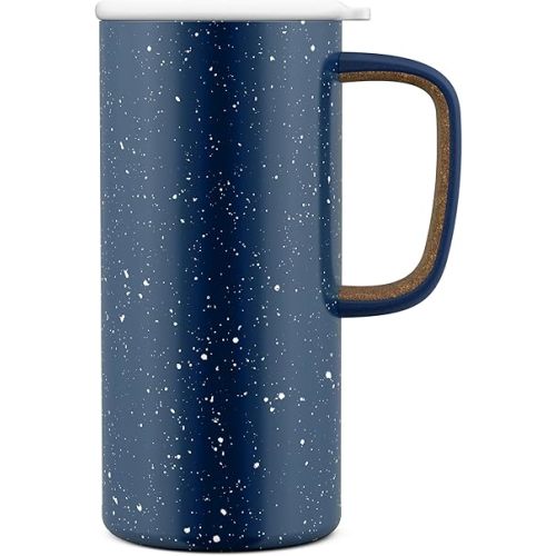 Ello Campy Vacuum Insulated Travel Mug with Leak-Proof Slider Lid and Comfy Carry Handle, Perfect for Coffee or Tea, BPA Free, Xavier Navy, 18oz