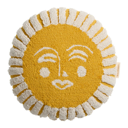 Round Yellow Tufted Sun Face Indoor Outdoor Throw Pillow