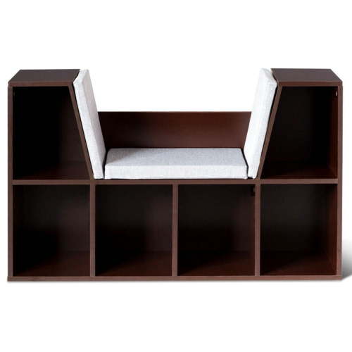 Canddidliike 6-Cubby Kid Storage Bookcase Cushioned Reading Nook-Brown, Toy Storage Organizer for Kids, Boys, Girls, Nursery