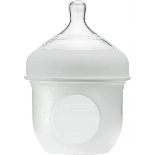 Boon Nursh Reusable Silicone Baby Bottle with Collapsible Silicone Pouch Design - Everyday Baby Essentials - Stage 1 Slow Flow Baby Bottles - Gray - 4 Oz