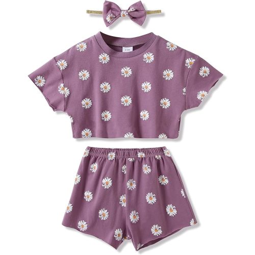 Toddler Girl Clothes Summer Outfit 3Pcs Short Set Headband 6M-6Y
