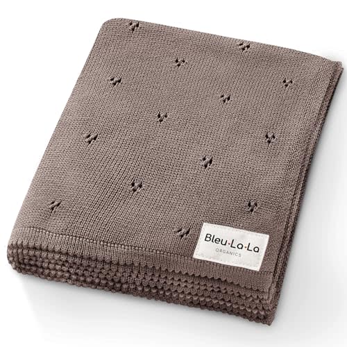 Bleu La La Organic Unisex Pointelle Receiving Swaddle Blanket for Boys & Girls - 100% Luxury Organic Soft Cotton Knit Warm Cozy Cuddle Stroller Crib Blanket for Newborns, Infants, & Toddlers (Mocha)
