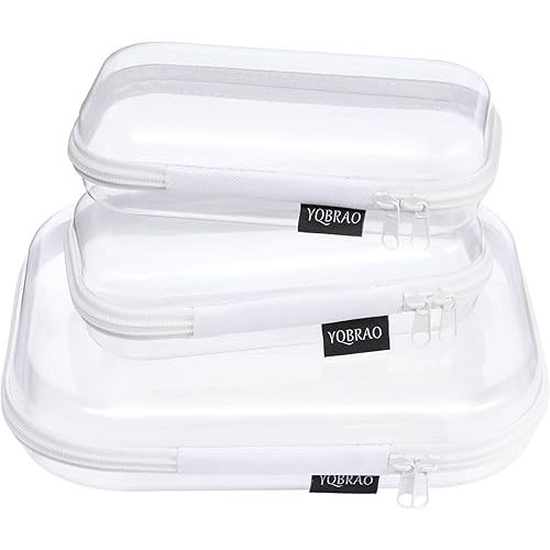 3 Pack Clear Hard Shell Zipper Case - Clear Waterproof Cosmetic Bag with Zipper, Kid's Toy Storage Organizer Bins, Charging Cables, creative journaling, painting brushes, Threads,Sketch Supplies