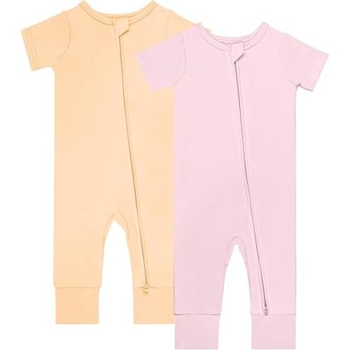 GUISBY Footless Short Sleeve Baby Pajamas with Zipper Cotton Infant Sleepwear