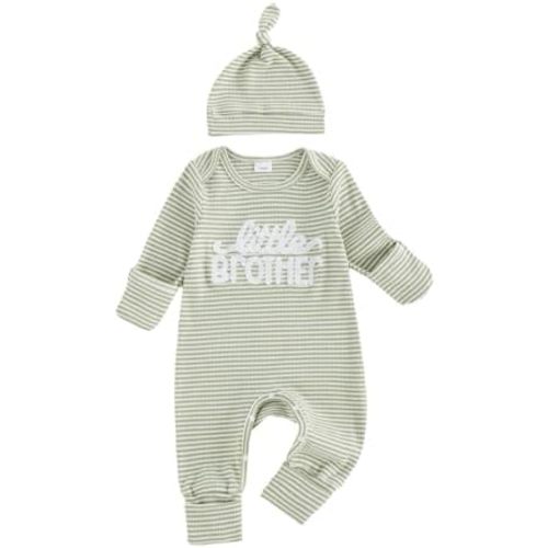 Sejardin Newborn Infant Baby Boy Fall Clothes Waffle Romper Letter Embroidery Long Sleeve Crew Neck Jumpsuit with Hat
