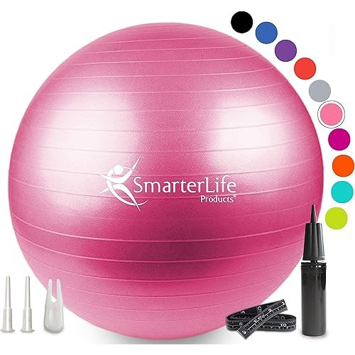 SmarterLife Exercise Ball Yoga Ball for Fitness, Balance, Stability, or Pregnancy, Gym Ball for Core Workout, Physical Therapy, Yoga Ball Chair for Office, Anti-Slip Anti-Burst