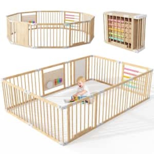 Wooden Baby Playpen Adjustable Size and Shape Foldable Baby Fence with Gate Kid Play Yard Wood Fired Outdoor Pizza Oven