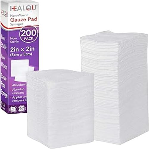 HEALQU Gauze Pads 2"x2" - 200-Pack, 4-Ply Non-Woven Sponges Non-Sterile, All-Purpose Dental and Surgical Sponges Including First Aid Kits and Medical Facilities