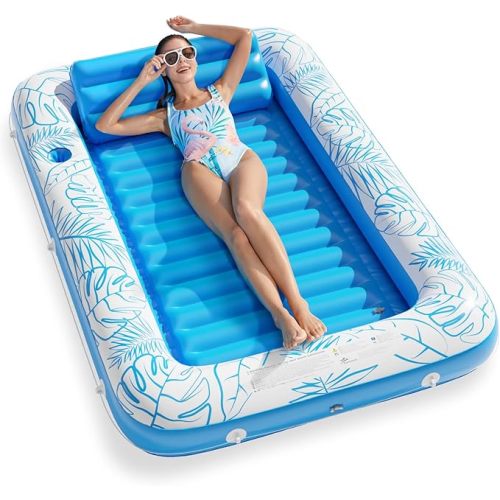 Inflatable Tanning Pool Lounger Float - Jasonwell 4 in 1 Sun Tan Tub Sunbathing Pool Lounge Raft Floatie Toys Water Filled Tanning Bed Mat Pad for Adult Blow Up Kiddie Pool Kids Ball Pit Pool (L)