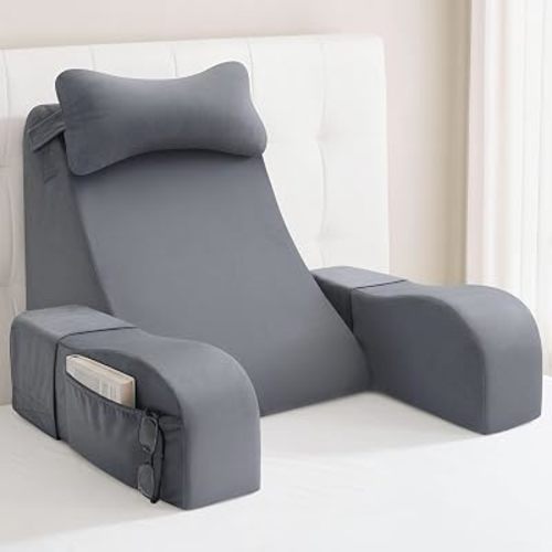 19" Reading Pillow for Bed, Back Pillow for Bed Sitting Up, Dark Gray