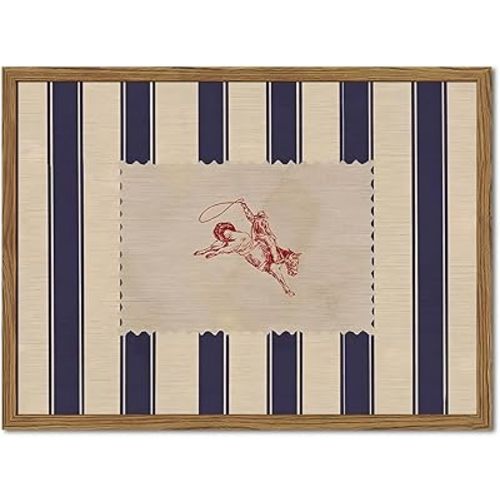 Vintage Western Wall Decor, Striped Rodeo Wall Art Mid Century Southwestern Cowboy Poster Canvas Prints Retro Horse Riding Artwork for Bedroom Living Room Farmhouse 16x24 inch Framed