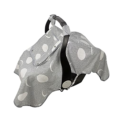ICOPUCA Car seat Covers for Babies, Muslin carseat Cover Girls/boy, carseat Canopy Light Weight, Breathable, Kick Proof, fit Summer/Autumn/Spring, Black Strip Polka;