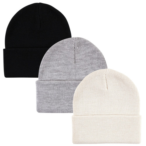 Hudson Baby Knit Caps and Cuffed Beanies, Cream Black
