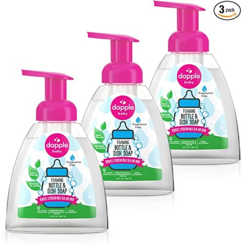 Dapple Baby Foaming Bottle & Dish Soap, Fragrance Free, Plant Powered, Hypoallergenic, 13 fl oz, 3 Count