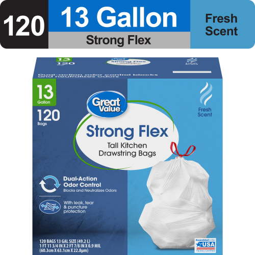 Great Value Tall Kitchen Trash Bags 13-Gallon Drawstring Bags with Fresh Scent 120 Bags