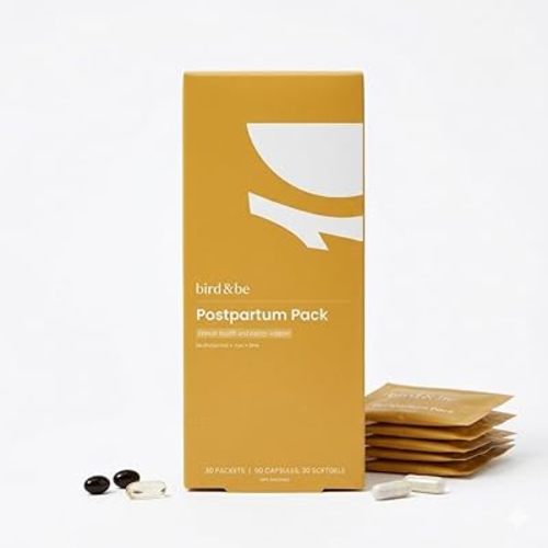 bird&be Postpartum Recovery Vitamins | 30 Daily Packs | Hair Loss Support + Energy Restoration | Methylated Folate, Iron, Zinc, Vitamin D | Doctor-Formulated Postnatal Supplement | Fourth Trimester Care