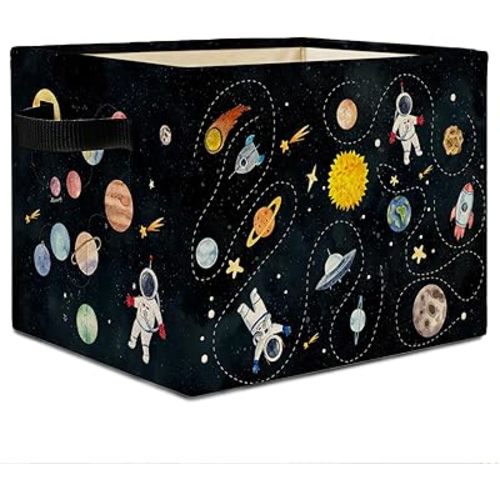 Space Boy Nursery Storage Bins,Cosmic Spaceman Solar System Planet Collapsible Storage Basket Organizer for Kids Bedroom Bathroom Nursery Clothes Toys Books,Toybox for Boys 239STORAGE