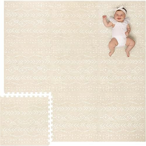 Lillefolk Baby Play Mat for Floor – 6x6ft Beige | Soft Non Toxic Premium EVA Foam Tiles for Tummy Time, Crawling & Playroom – Waterproof for Hard Floors Mat for Babies & Toddlers (9 Tiles)