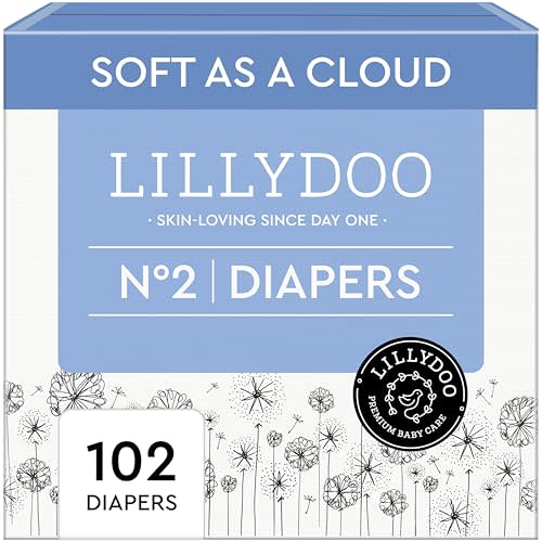 LILLYDOO Baby Diapers - Size 2 (9+ lbs), Half-Monthly Supply (102 Count), Leak Protection, Skin-Friendly, Ultrasoft, Perfume- & Chlorine-Free, Hypoallergenic, Dermatologist Tested, Oeko-TEX®