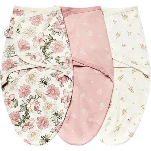 Baby Swaddle Wrap, Swaddle Blanket for Newborn and Infant, Adjustable Swaddling Set for Boy and Girl, Soft Cotton Baby Sleep Sack 3 Pack, Floral, Small(0-3 Month)