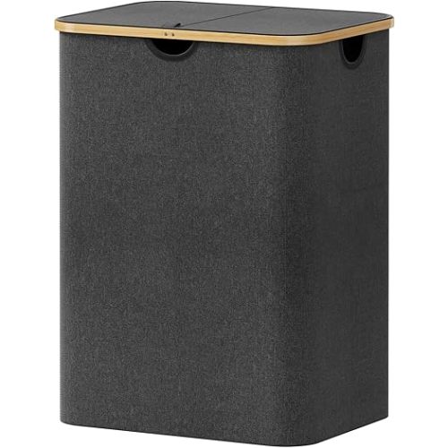 Lifewit 150L Laundry Basket with Lid, Clothes Hampers with Bamboo Handles and A Removable Laundry Bag, Large Foldable Hamper for Bedroom, Bathroom, Dorm, LaundryRoom, Dark Gray