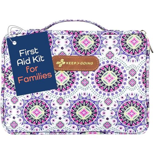 KeepGoing Large Home First Aid Kit for Kids – 270 Pc. for Car, Home, Dorm, & Boat with Latex-Free Bandages – 10 x 7 x 3.5 in. Travel First Aid Kit (Boho)