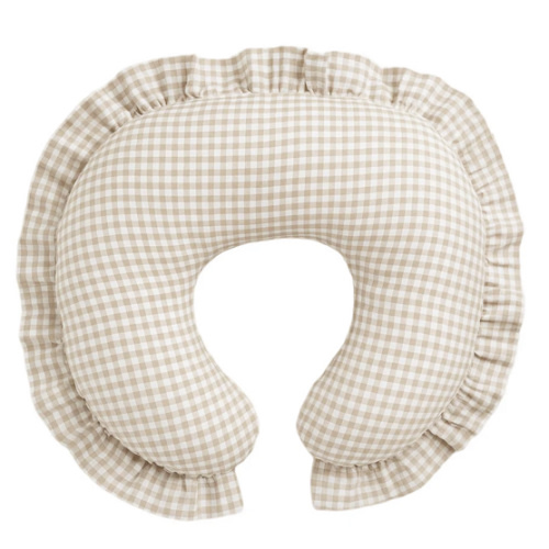 Beige Gingham Ruffle Nursing Pillow Cover