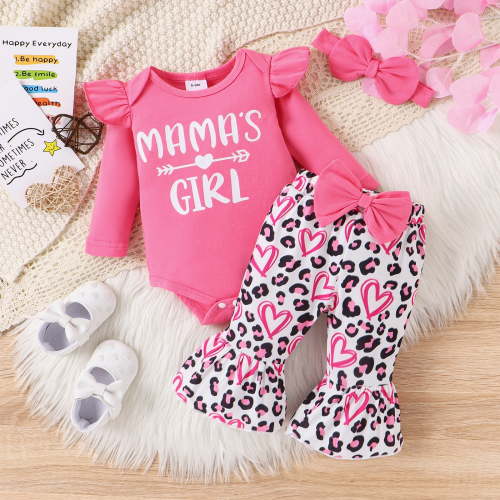 PatPat 3PCS Baby Girl Sweet Leopard Ruffle Edge Set