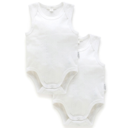 White Pointelle 2 Pack Singlet Bodysuit  - Purebaby