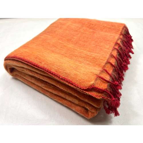 Handwoven Yak Wool Blend Blanket, Rust Orange Meditation