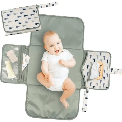 Tiny Twinkle Portable Diaper Changing Pad | Waterproof, Wipeable & Compact Baby Changing Pad for Travel | Smart Wipes Pocket & Organized Storage| Newborn Shower Gift (Varsity Flags)