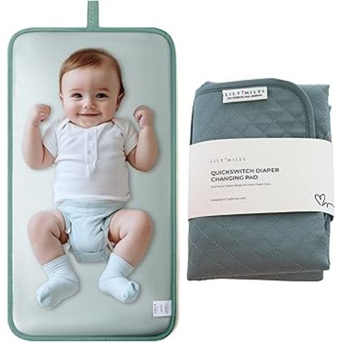 Lily Miles Baby Changing Pad Portable, Diaper Changing Mat with Magnetic Latches, Travel Pad for Diaper Bag, Baby Essentials, Wipeable & Waterproof Mat (Willow Green, Regular)