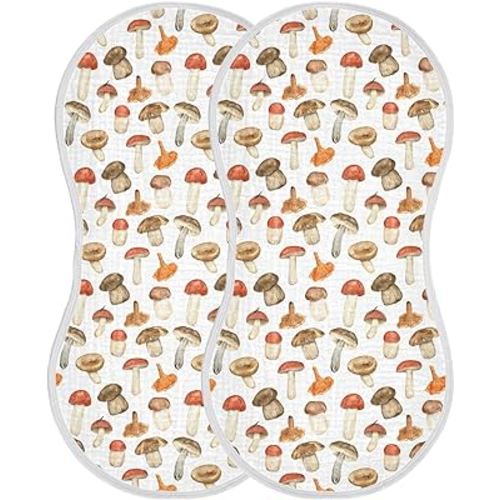 Muslin Baby Burp Cloths, Forest Mushroom Muslin Baby Bibs Rags Comfy Soft Absorbent in for Newborn Boys and Girls 2 Piece 22 x 11 Inch