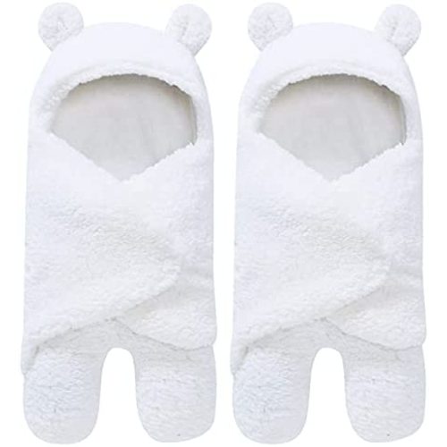 2 Pack Sherpa Baby Swaddle Blanket - Ultra Soft Plush Essential for Infants 0-6 Months | Receiving Swaddling Wrap - Ideal Newborn Registry and Toddler Boy Accessories | Nursery Blankets - White