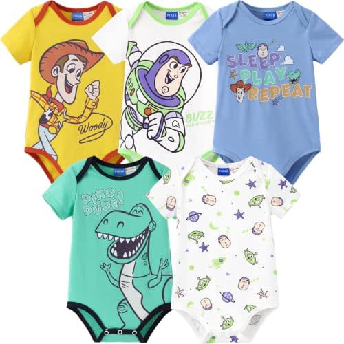 Disney Marvel Cars Toy Story Short-Sleeve Baby Boys Bodysuits, Pack of 5