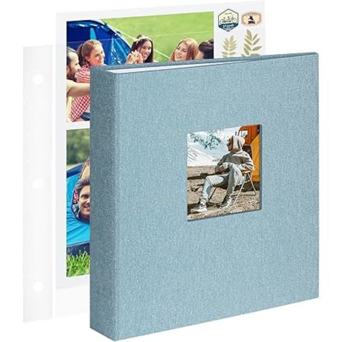 8.5x11 Inch Large 3 Ring DIY Scrapbook Photo Album with 30 Plastic Sleeves 60 Pages Blank Scrapbooks, 8.5 x 11 Scrap Book Albums for Baby Travel Wedding Graduation kids (Cyan Blue)